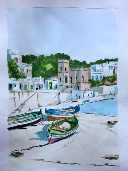 Aldo Riso ''Tricase Porto'' Inc. Hand Painted 60X80 According To Law