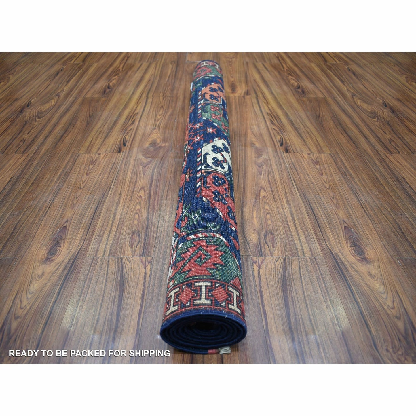 4'X5'9" Navy Afghan Ersari Elephant Feet Design Wool Hand Knotted Rug