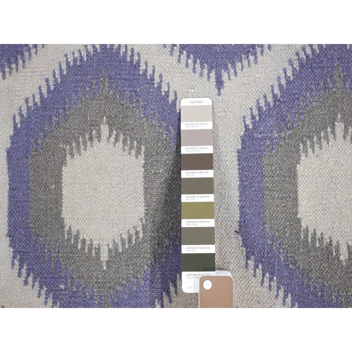 Rug 4'x6' Silver Gray Hand Woven Kilim Geometric Design Soft Wool