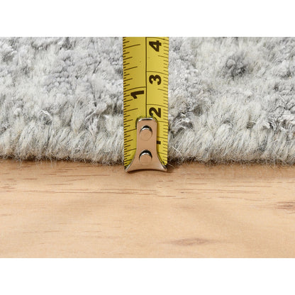 Rug 6'x6' Hand Loomed Wool and Silk Gray Fine Jacquard Round