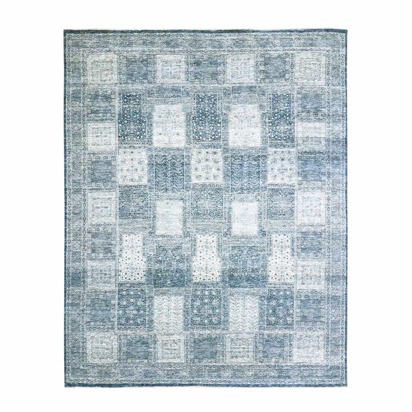 8'X10'1" Aegean Blue Garden Design Tone On Tone Hand Knotted All Wool Rug