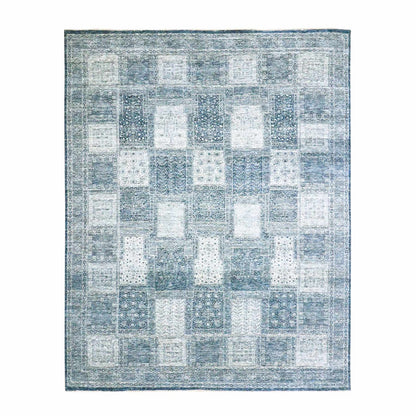 8'X10'1" Aegean Blue Garden Design Tone On Tone Hand Knotted All Wool Rug