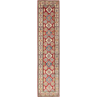 2'7"X12'8" Red Kazak With Geometric Design Hand Knotted Rug Wool Runner