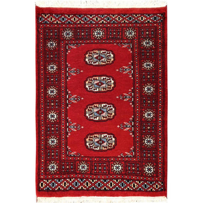 2'1"X3' Red Princess Bokara Tribal Medallions Rug Soft Wool Hand Knotted
