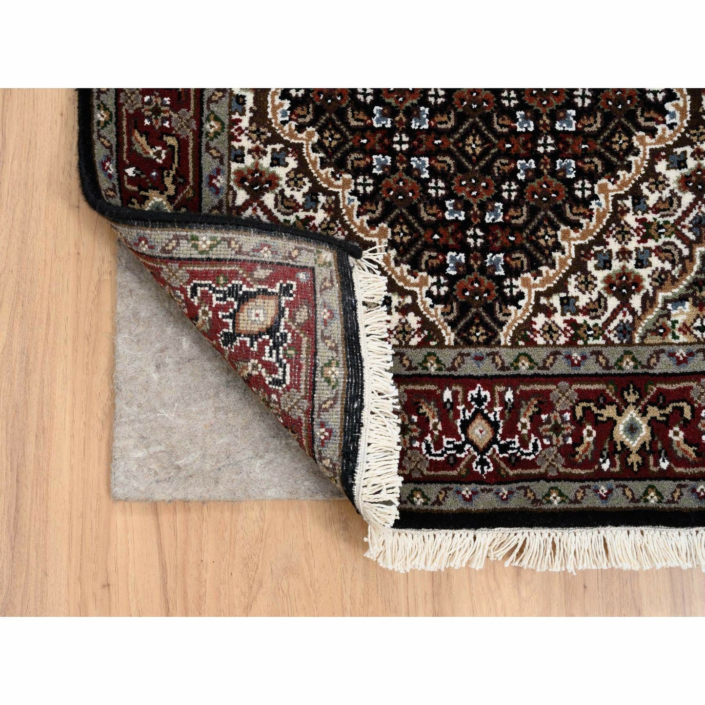2'4"X27'1" Black Hand Knotted Tebraz Mahi Wool And Silk Runner Rug
