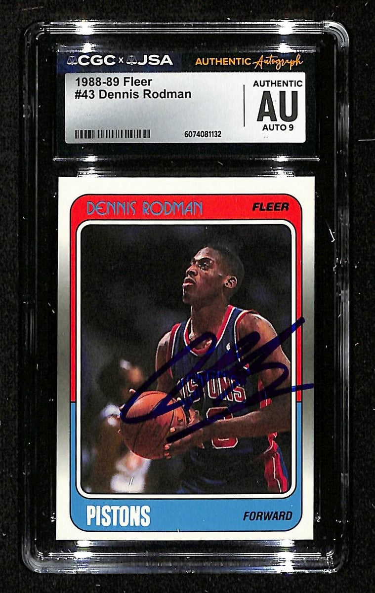 Dennis Rodman Hof Signed 1988-89 Fleer Rc Card #43 Pistons Cgc/Jsa 200691