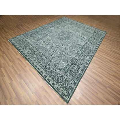 8'x10'2" Pine Green Pre Historic Mamluk Design Hand Knotted Pure Wool Rug