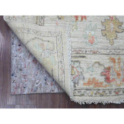 3'10"X5'10" White Afghan Angora Oushak Leaf Design Hand Knotted Wool Rug