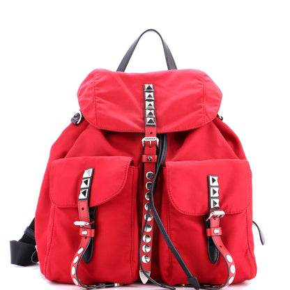 Prada New Vela Backpack Tessuto With Studded Leather