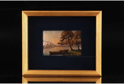 19Thc Limoges Enamel Miniature By F. Cibol  Lake Landscape Boats France
