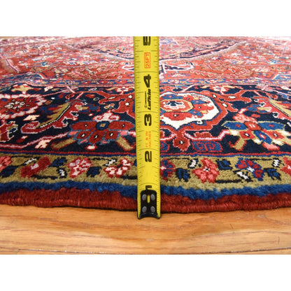 9'8"X13' Red Semi Antique Zoroastrian Heris Clean Hand Knotted Wool Rug