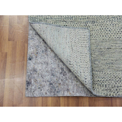 3'1"X5'7" Stone Gray Undyed Wool Grass Design Hand Knotted Oriental Rug