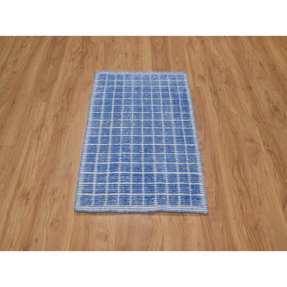 2'1"X3'1" Blue Modern Plain Decor Box Design Pure Wool Loomed Knotted Rug