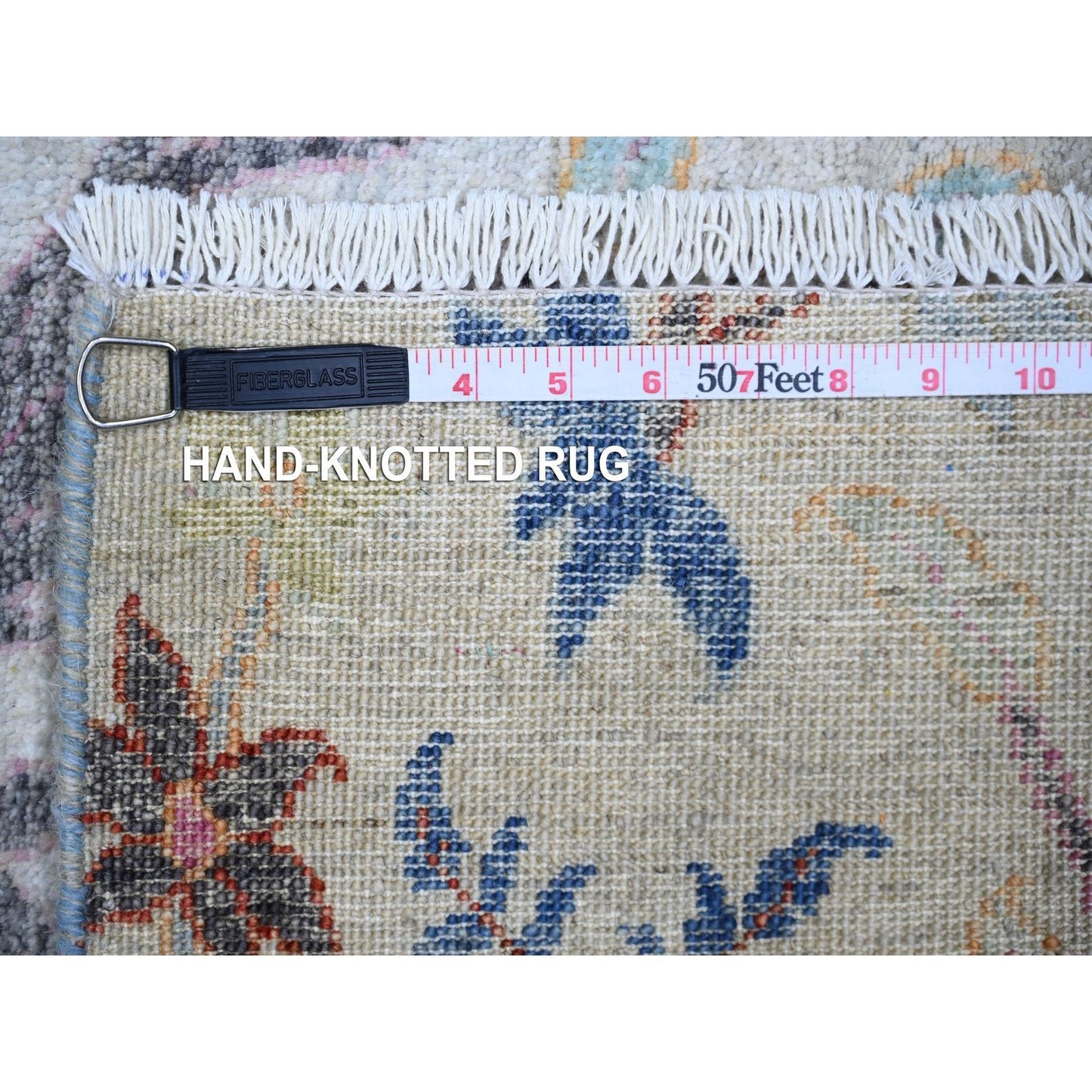 4'1"X12' Gray Organic Wool Hand Knotted Afghan Peshawar Wide Runner Rug