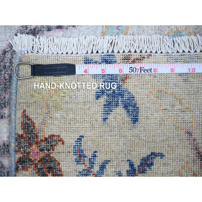4'1"X12' Gray Organic Wool Hand Knotted Afghan Peshawar Wide Runner Rug