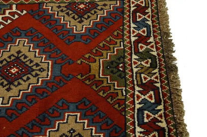 Carpet 3'4X6'3 ft Handmade Wool Oriental Rug Geometric Tribal Design Farmhouse