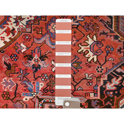7'5"X10'10" Red Pure Wool Hand Knotted Semi Antique Zoroastrian Heris Rug