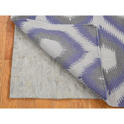 Rug 4'x6' Silver Gray Hand Woven Kilim Geometric Design Soft Wool
