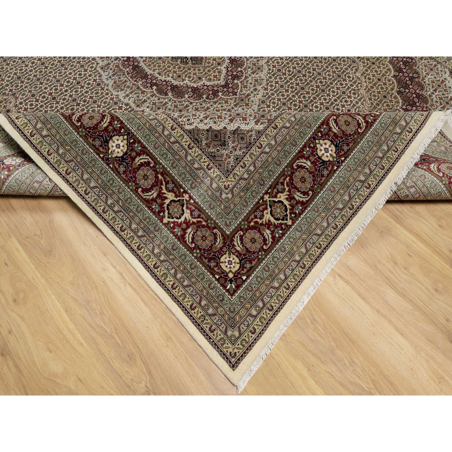 8'X10' Photon White Super Mahi Hand Knotted Wool And Silk 250 Kpsi Rug