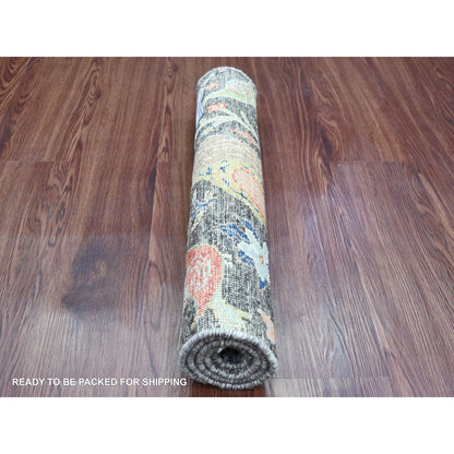 2'X3'4" Gray Afghan Peshawar Birds Design Hand Knotted Soft Wool Mat Rug