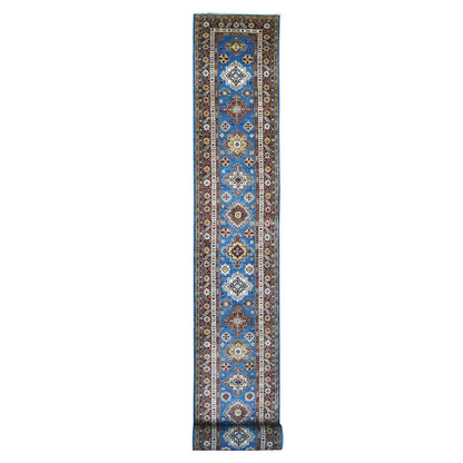 2'10"X37'2" Super Kazak Hand Knotted Soft Wool Faded Blue Xl Runner Rug