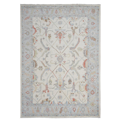 12'4"X15'3" Ivory, Afghan Angora Oushak, Wool Hand Knotted, Oversized Rug