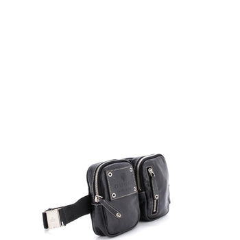 Leather Gucci Crest Double Belt Bag