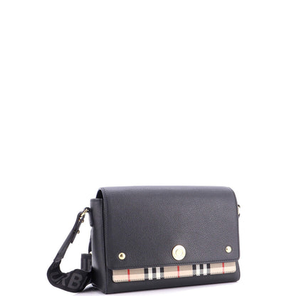 Burberry Note Crossbody Bag Leather With Vintage Check Canvas Medium