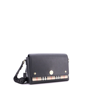 Burberry Note Crossbody Bag Leather With Vintage Check Canvas Medium