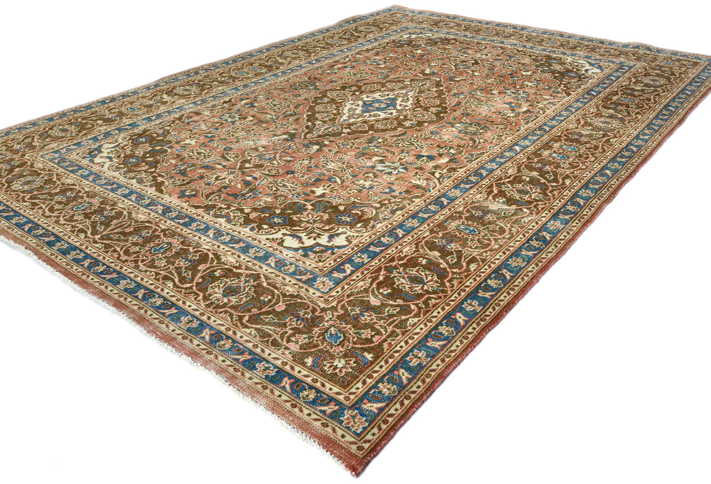 Distressed Vintage Wool Oriental Rug Muted Brown