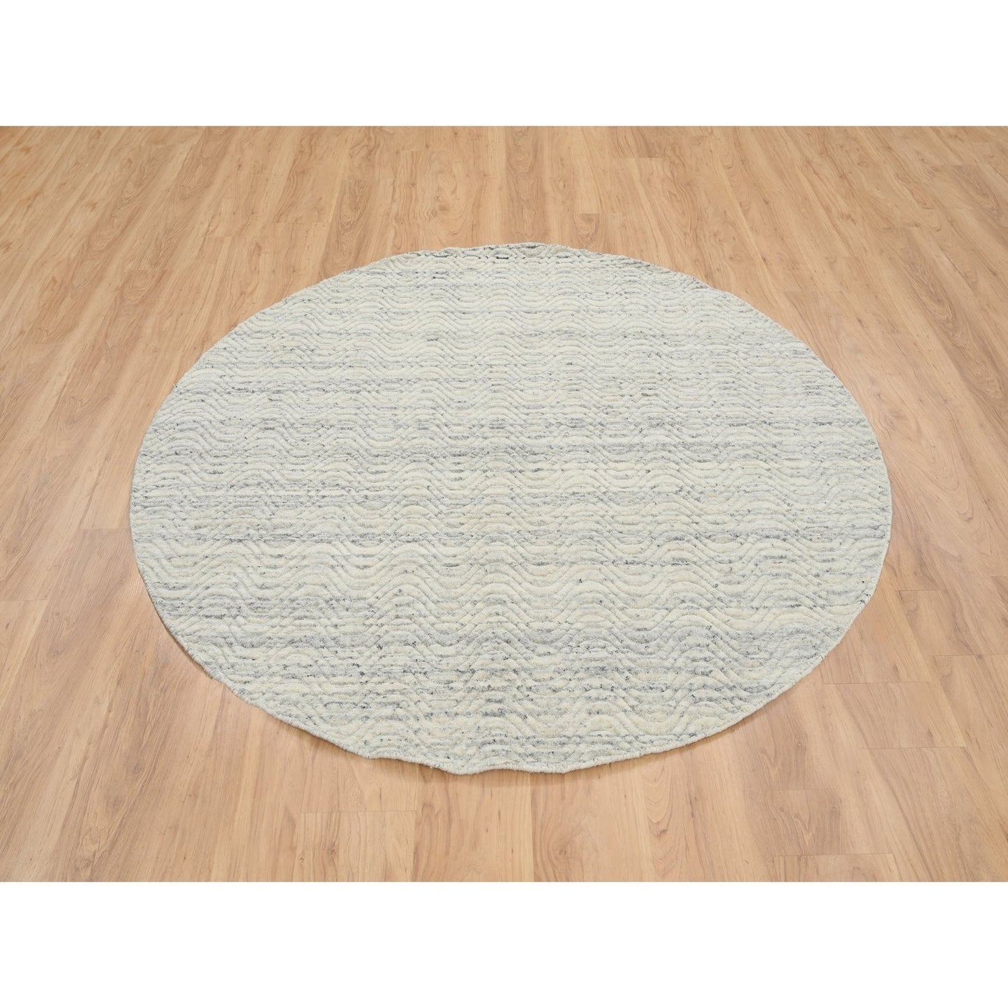 5'10"X5'10" Beige Modern Design Hand Loomed Wool Round Rug