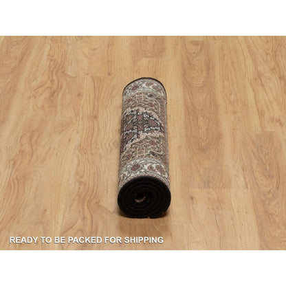 2'5"X4'8" Black Wool Rug Tebraz Mahi With Medallion Design Hand Knotted