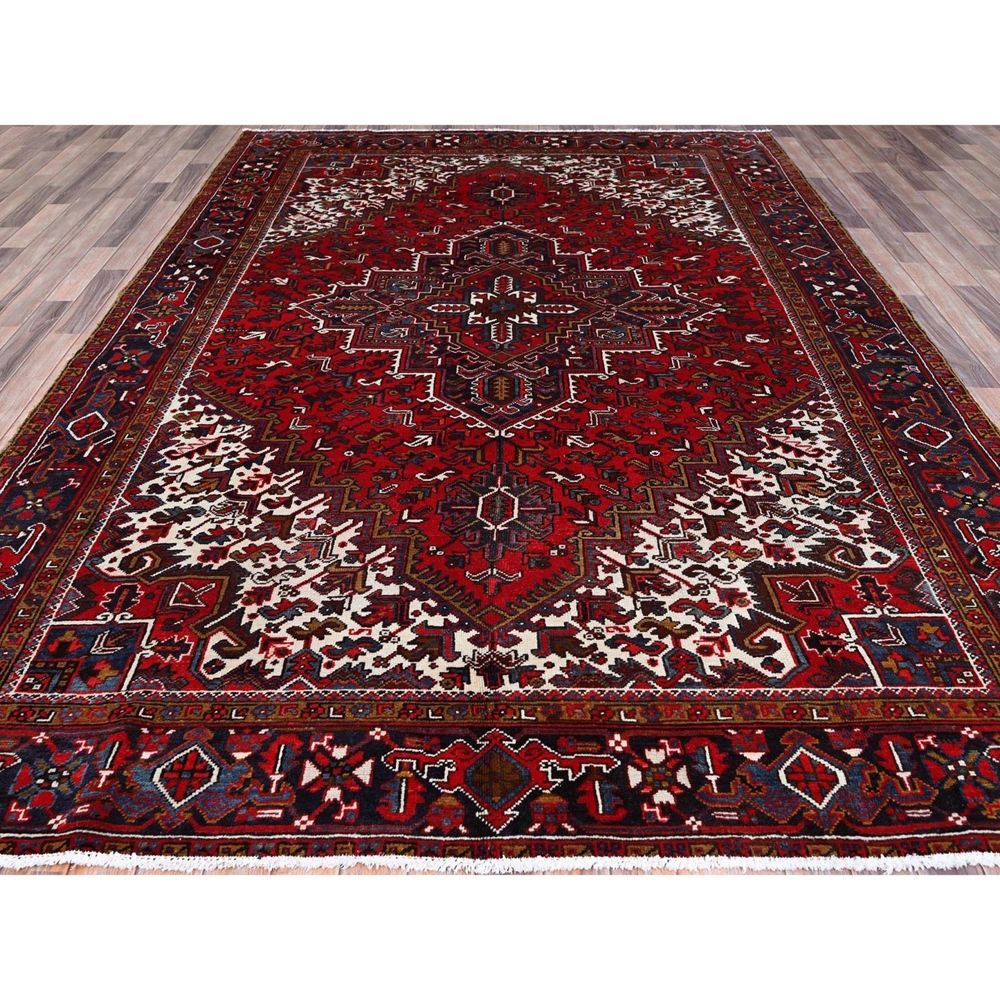 7'9"X10'9" Ruby Red With Geometric Medallion Tribal Weave Oriental Rug