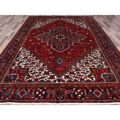 7'9"X10'9" Ruby Red With Geometric Medallion Tribal Weave Oriental Rug