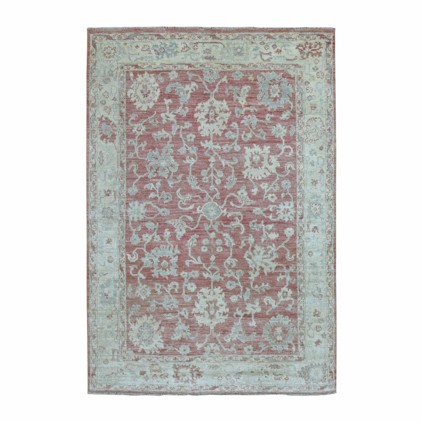 6'2"X9' Angora Oushak Organic Wool Hand Knotted Coral Red Oriental Rug