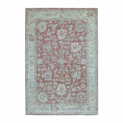 6'2"X9' Angora Oushak Organic Wool Hand Knotted Coral Red Oriental Rug