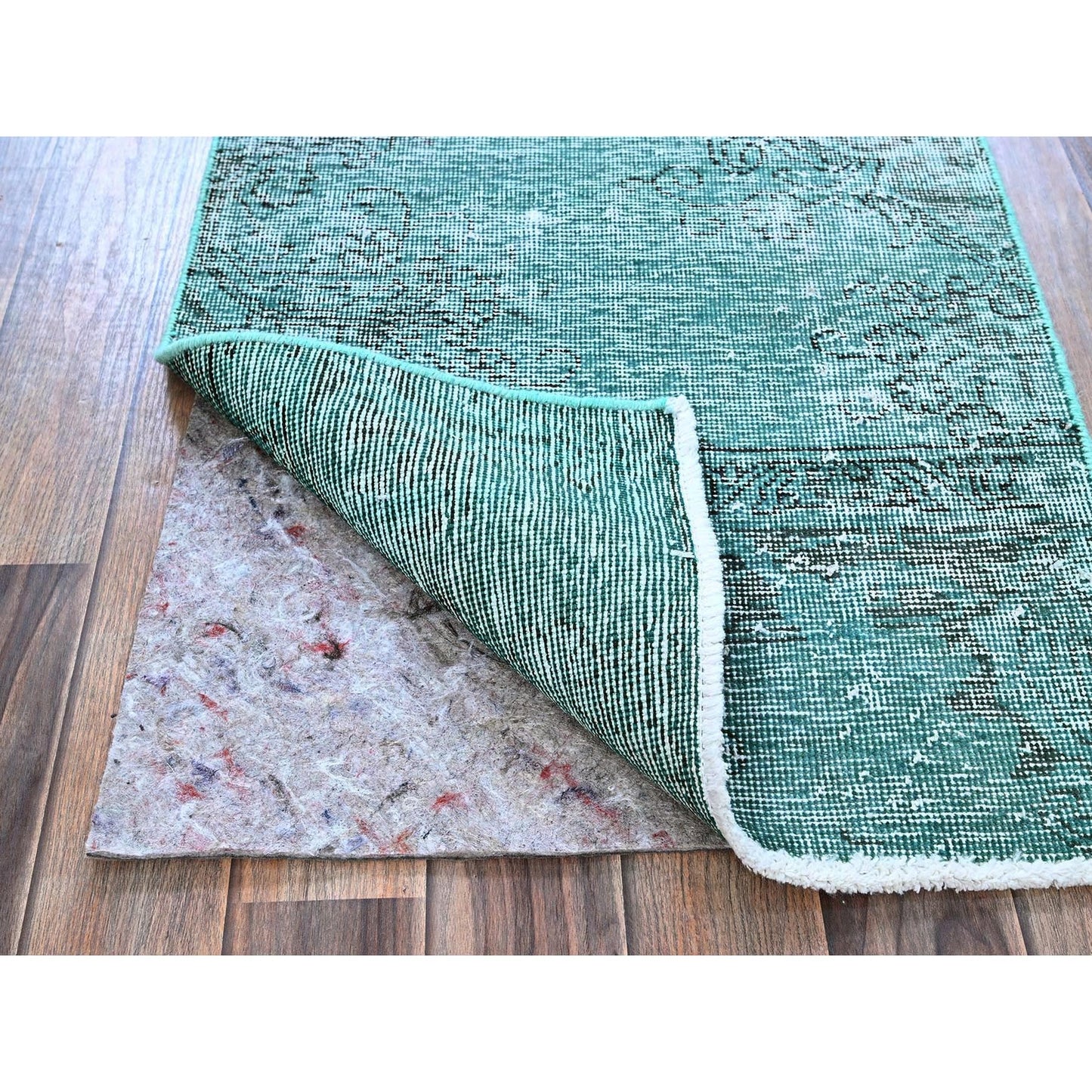 2'X5'8" Green Overdyed Vintage Zoroastrian Hand Knotted All Wool Runner Rug