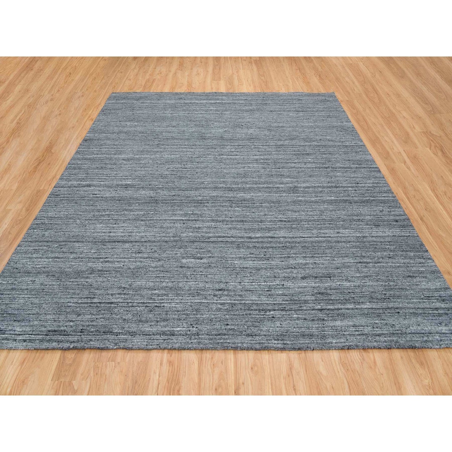 10'1"X10'1" Gray Soft Wool Hand Loomed Modern Striae Design Square Rug