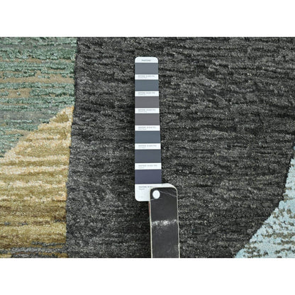 9'X11'9" Gray-Brown Abstract Geometric Pattern Hand Knotted Pure Wool Rug