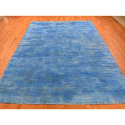 Rug 10'x14'1" Blue Wool Hand Knotted Overdyed Contemporary Design