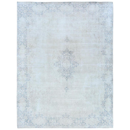 9'X12' Blue Worn Wool Hand Knotted Distressed Old Farsian Karman Rug
