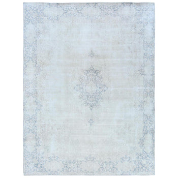 9'X12' Blue Worn Wool Hand Knotted Distressed Old Farsian Karman Rug