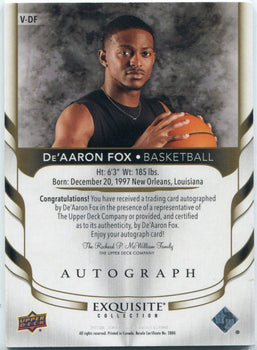 De'Aaron Fox 2024 Upper Deck Goodwin Champions Exquisite Autographed Card #V-Df