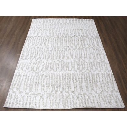 9'1"X12'1" Ivory Minimalist Swedish Design Hand Knotted Natural Wool Rug