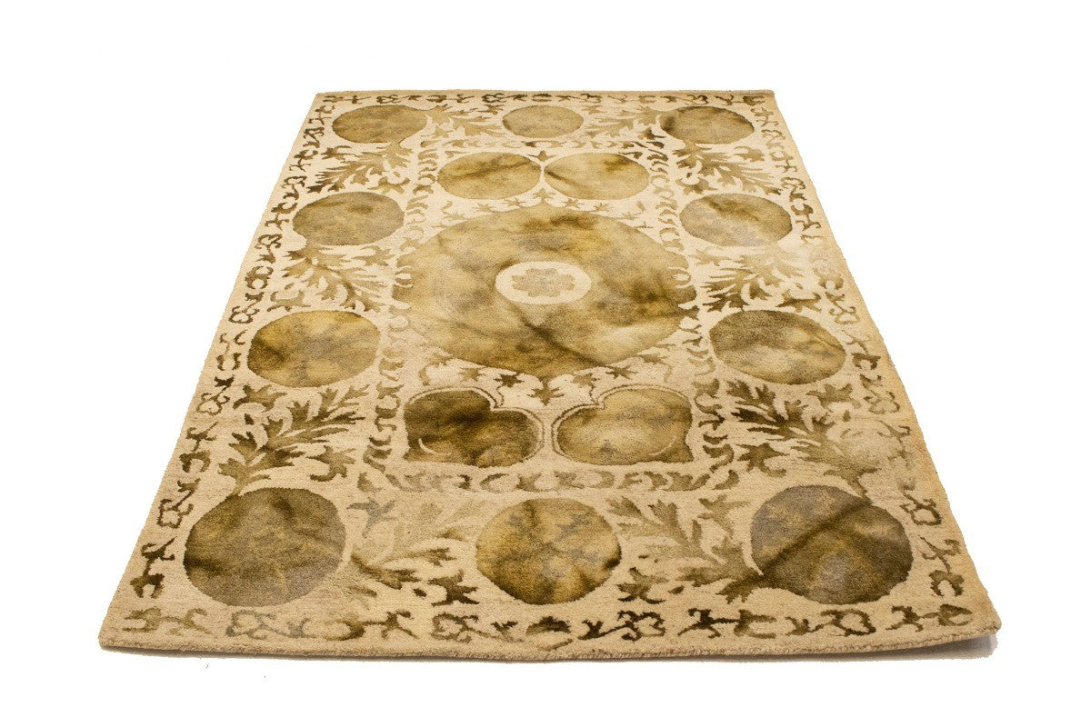 5x8 Cream & Brown Abstract Design Rug Hand-Tufted Modern Living Room Carpet
