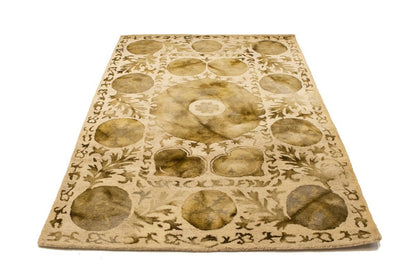 5x8 Cream & Brown Abstract Design Rug Hand-Tufted Modern Living Room Carpet
