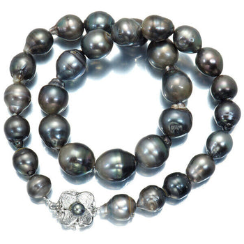 Black South Sea Pearl 10.2-13.5Mm Necklace 14K 585 White Gold