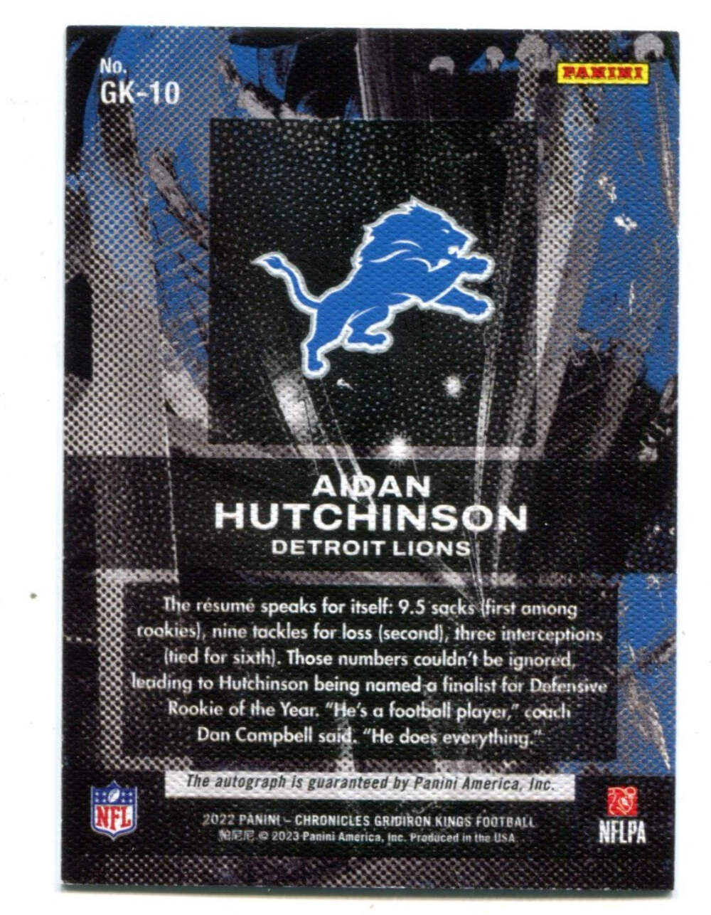 Aidan Hutchinson 2022 Panini Chronicles Gridiron Kings Blue #Gk-10 Card /75