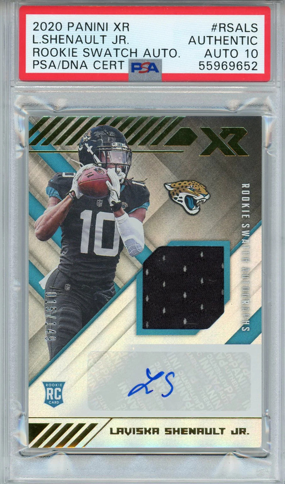 Laviska Shenault Jr. Autographed 2020 Panini Xr Swatch Jersey Rookie Card (Psa A