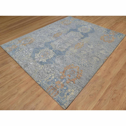 8'X10' Misty Gray Jewelry Design Wool With Textured Silk Hand Knotted Rug